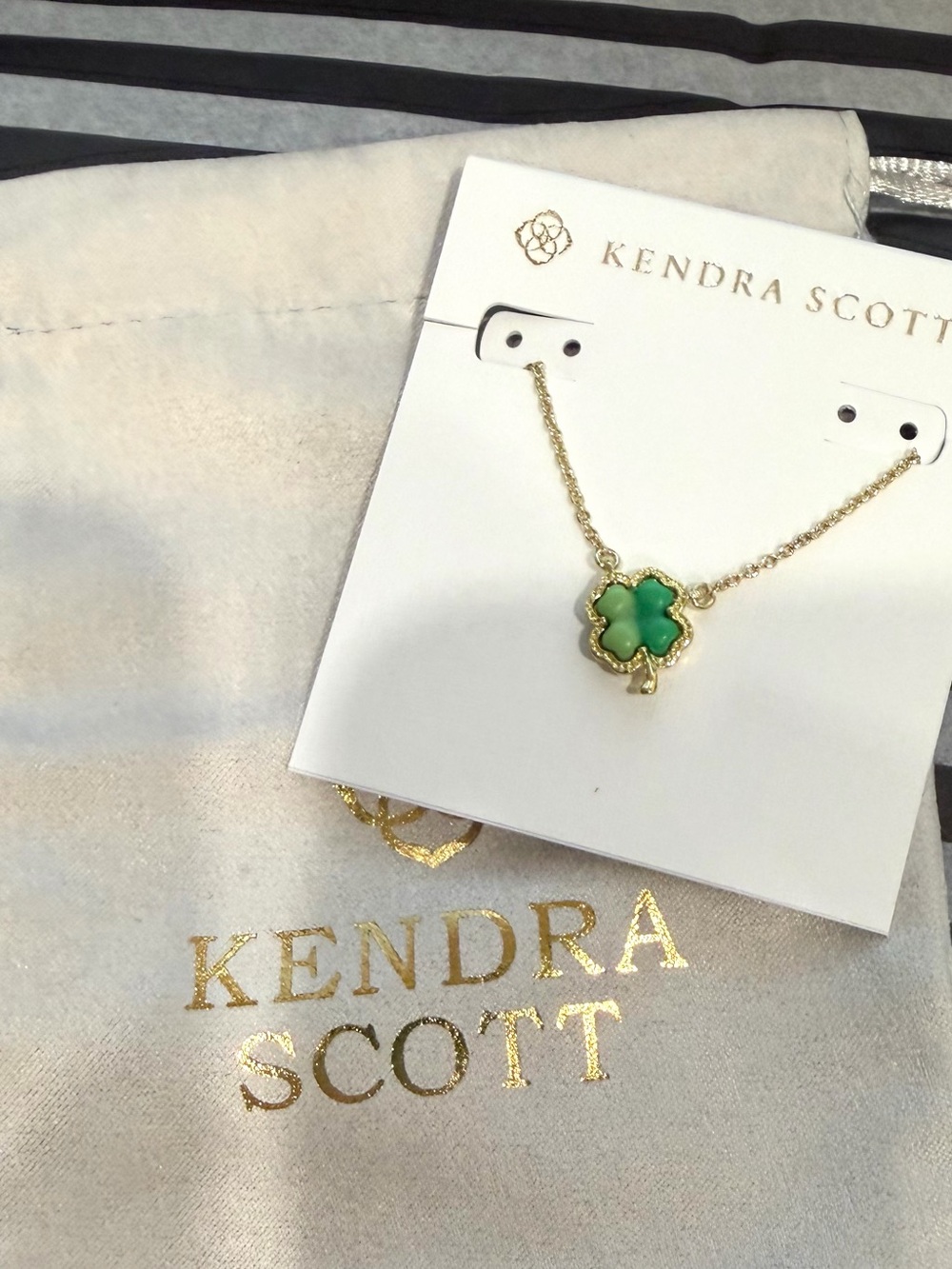 Kendra Scott Gold Necklace with Green Clover Charm